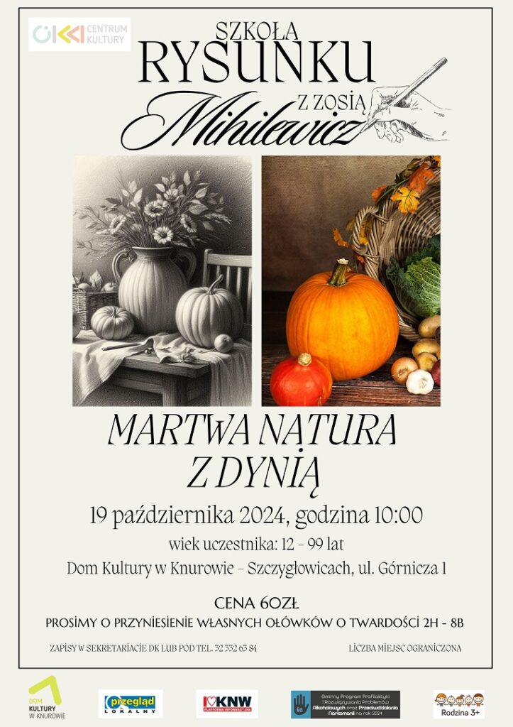 szkola rysunku z zosia mihilewicz martwa natura z dynia dk knurow szczyglowice