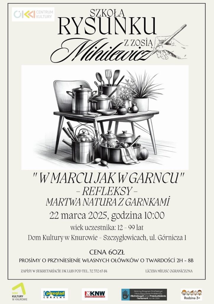 szkola rysunku z zosia mihilewicz martwa natura z garnkami refleksy