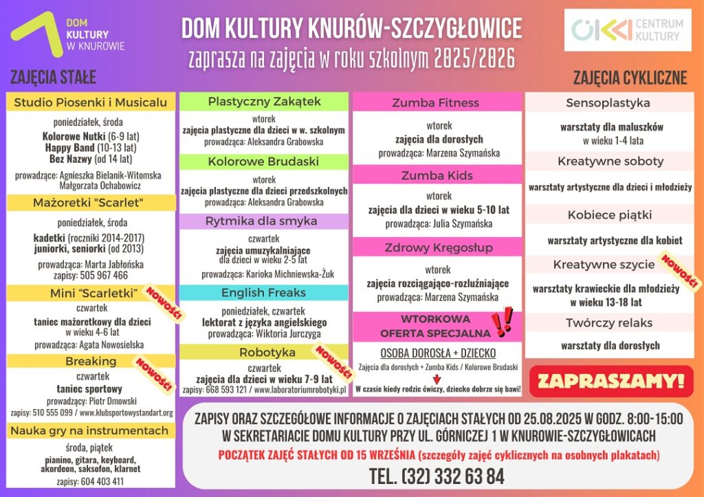oferta zajec w domu kultury knurow szczyglowice na rok szkolny
